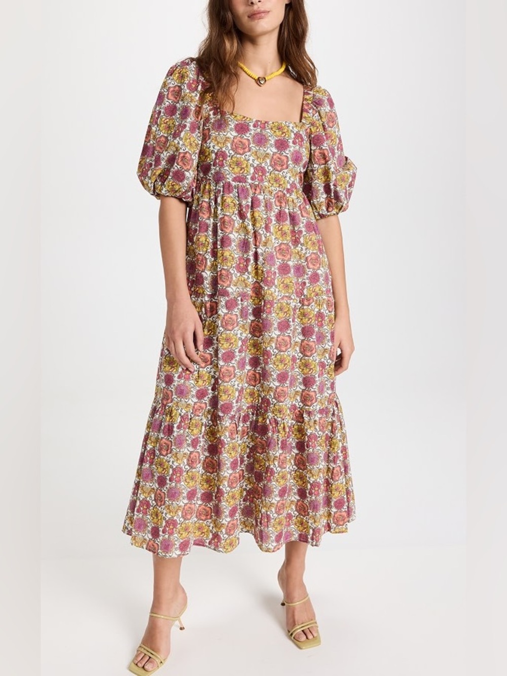 MINKPINK Yasamin Tiered Midi Dress Pink Floral Sz L